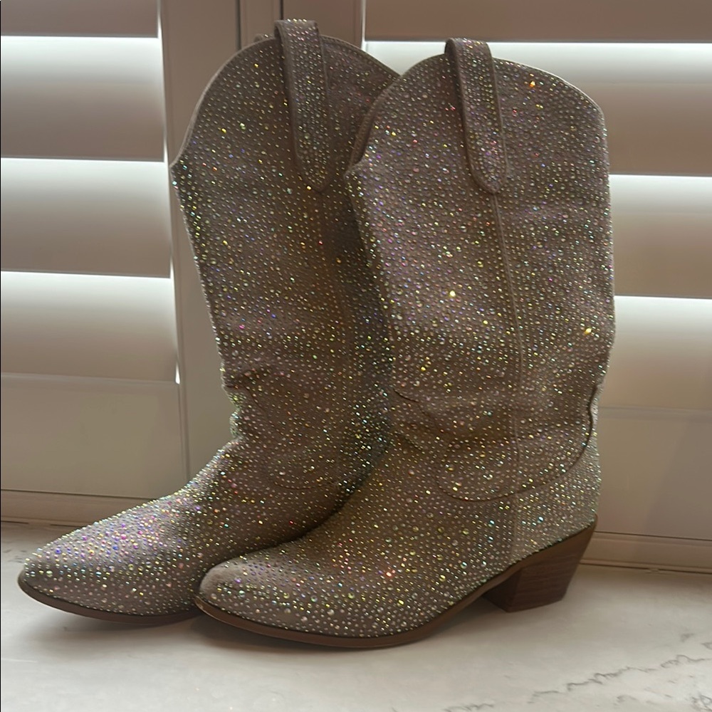 Sparkling Gray Suede/Silver Women's Cowboy Boots